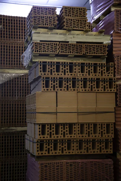 Heap of bricks in industrial factory, material work