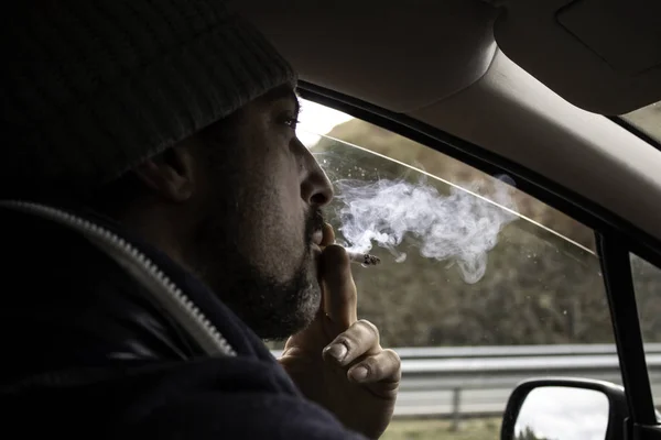 Man Smoking Drugs While Driving Travel Transportation — Stock Photo, Image