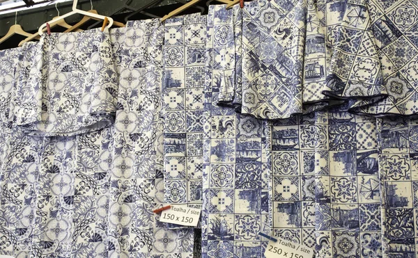 Typisches Tuch Aus Lissabon Bettlaken Und Tischdecken Kunsthandwerk — Stockfoto