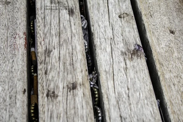 Скамейка из древесных шпонов — стоковое фото