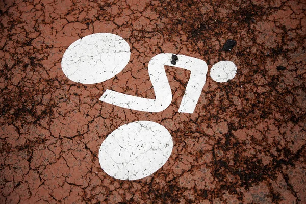 Znak Rowerowy Asfalt Detal Sygnału Dla Rowerzystów — Zdjęcie stockowe