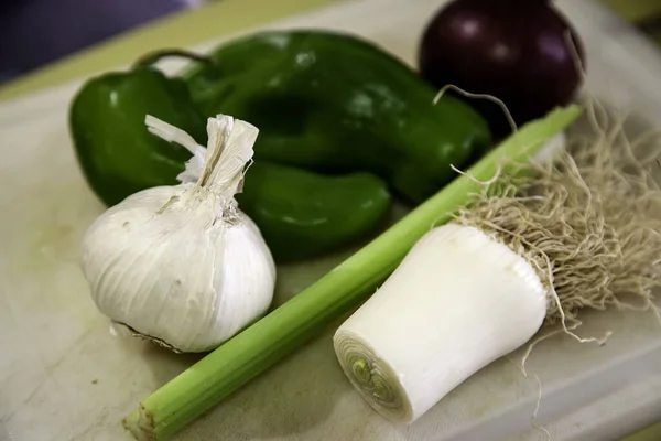 Garlic Onion Leek Detail Fresh Raw Vegetables Diet Healthy Life — Stock Photo, Image