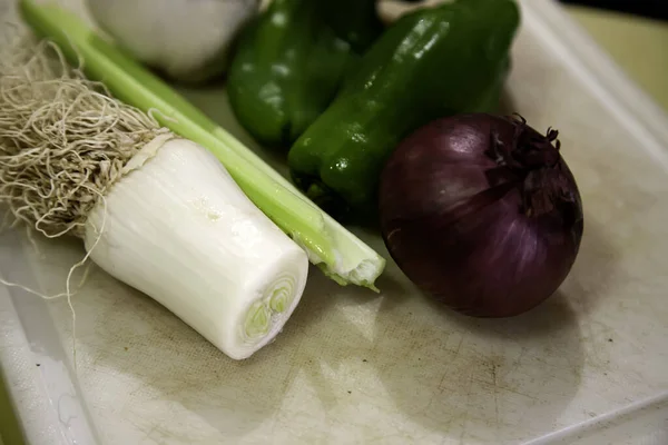 Garlic Onion Leek Detail Fresh Raw Vegetables Diet Healthy Life — Stock Photo, Image