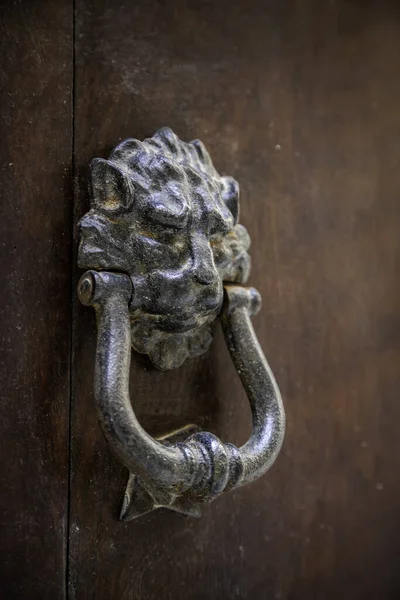 Παλιά Πόρτα Knocker Λεπτομέρεια Από Ξύλινα Doo — Φωτογραφία Αρχείου