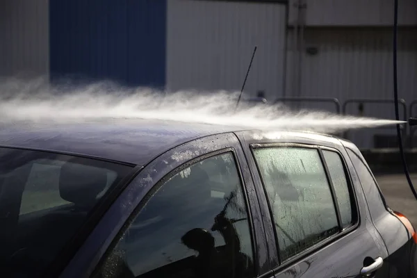 Autowaschen Mit Druckwasser Detail Der Reinigung Und Pflege Wartung — Stockfoto