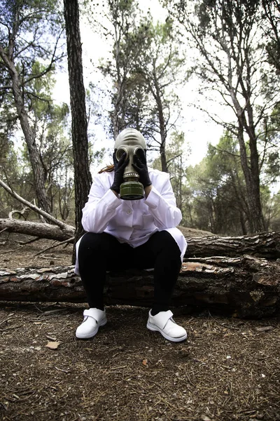 Gas Mask Pandemic Covid Anthrax Bacteriological Warfare Medical Nurse — Stock Photo, Image