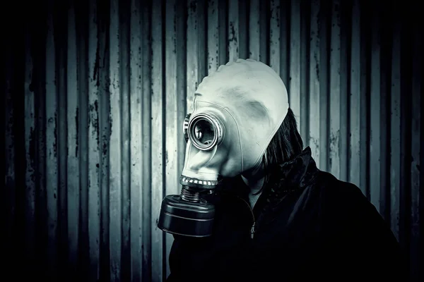 Woman Hooded Gas Mask Fear Halloween — Stock Photo, Image