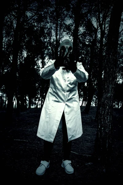 Gas Mask Pandemic Covid Anthrax Bacteriological Warfare Medical Nurse — Stock Photo, Image