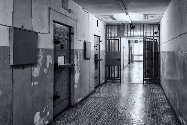 Penitentiary jail with cells, deprivation of liberty, arrests
