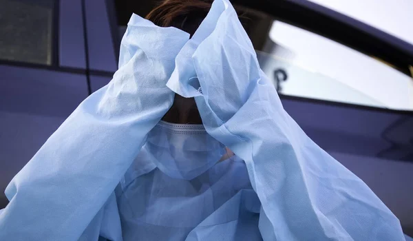 Enfermeira Com Proteção Contra Covid Medo Medicina Pandemia — Fotografia de Stock