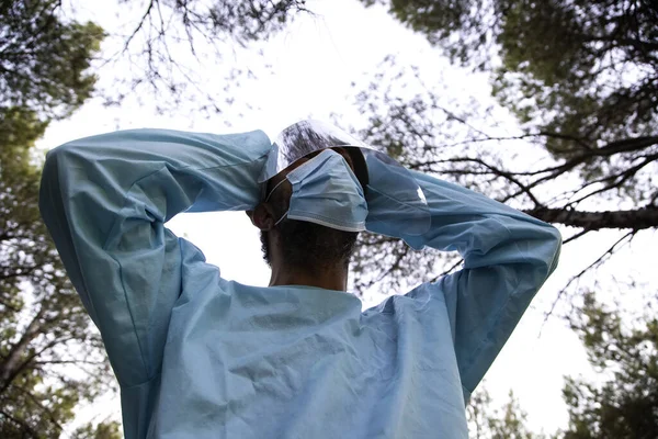 Enfermeira Com Proteção Contra Covid Medo Medicina Pandemia — Fotografia de Stock