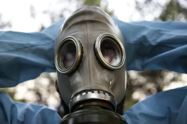 Gasmask För Pandemi Covid Och Mjältbrand Bakteriologisk Krigföring Sjuksköterska — Stockfoto