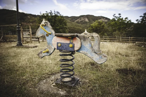Wooden Horse Abandoned Playground Games Fun Childhood — Stock Photo, Image