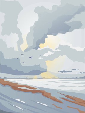 Deniz kıyısında pastel renklerde şafak