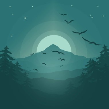 gece ormanda kuşlar sürüsü