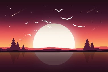 Gece manzarası göl ve orman