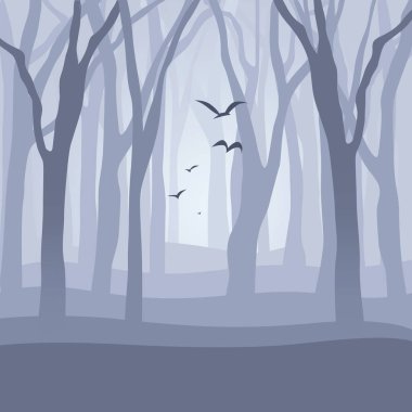 Alacakaranlık ormandaki kuşlar sürüsü