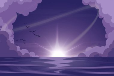 minimalist günbatımı illüstrasyon denizde