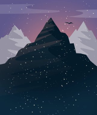 minimalistic mountain landscape at sunset clipart