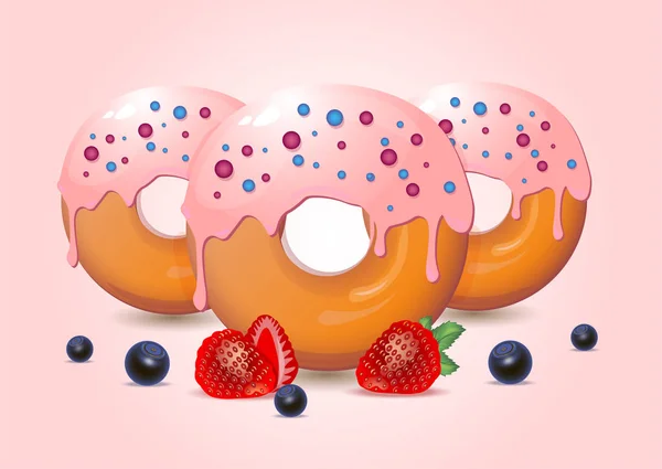 Vanille Donuts Met Bessen — Stockvector