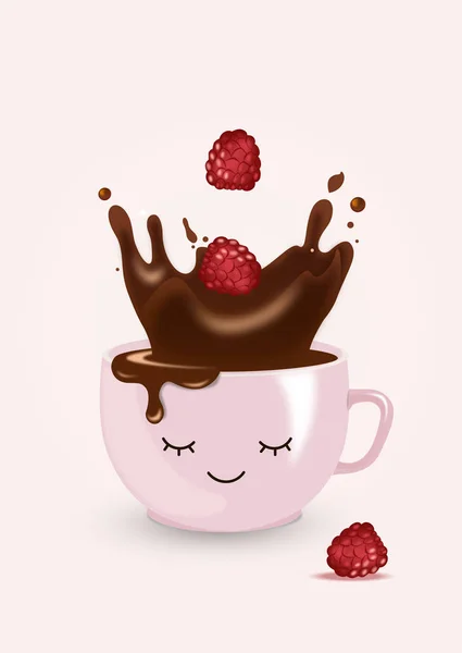 热巧克力与树莓在杯子 — 图库矢量图片
