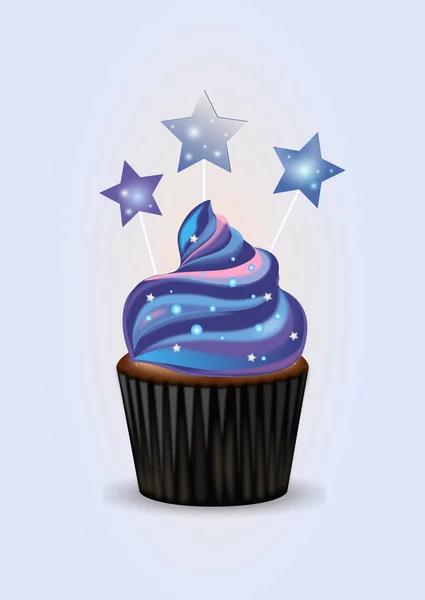 Pastel Chocolate Con Crema Multicolor Decorado Con Estrellas — Vector de stock