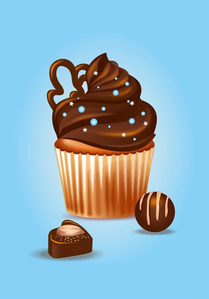 Gâteau Crème Chocolat Bonbons — Image vectorielle