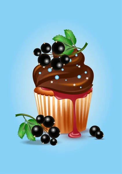 蛋糕与巧克力奶油和黑醋栗 — 图库矢量图片