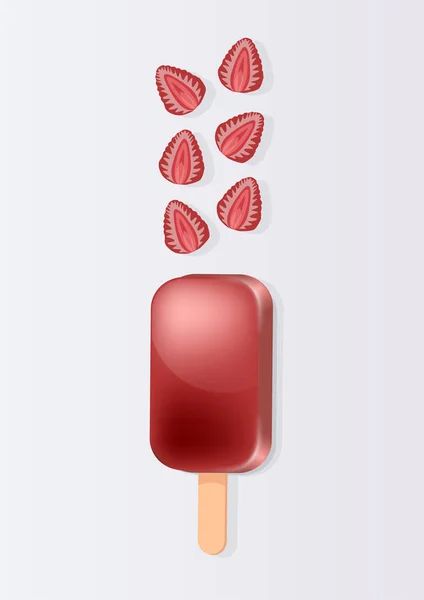 Berry Ice Cream Strawberries Light Background — Stock Vector