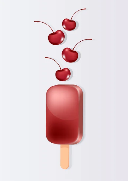 Cherry Ice Cream Light Background — Stock Vector