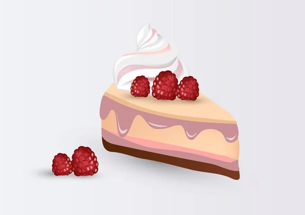 一块蛋糕 有覆盆子和奶油 — 图库矢量图片