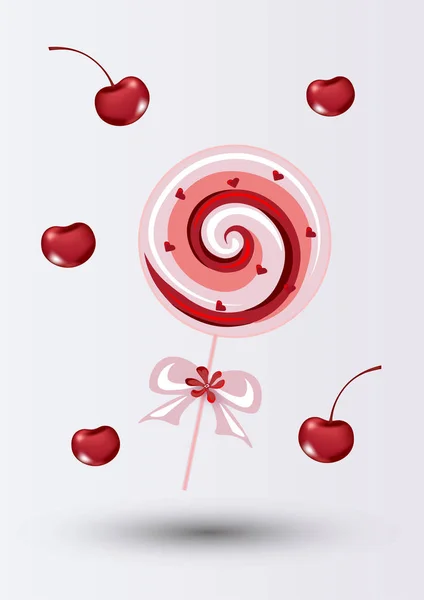 Cherry Lollipop Een Lichte Achtergrond — Stockvector