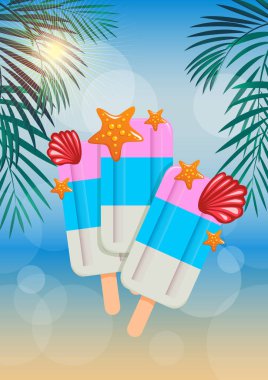 denizyıldızı ve kabukları ile süslenmiş popsicles