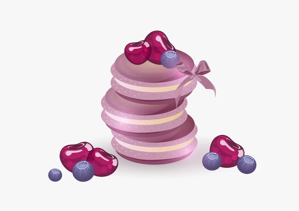 Macarons Blueberries Cherries — Stock Vector