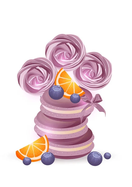 Macarons Dengan Jeruk Dan Blueberry - Stok Vektor