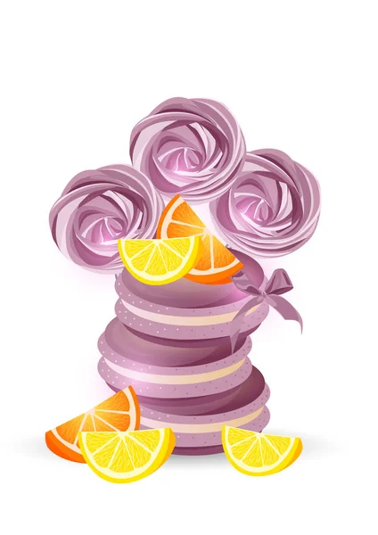 オレンジとメレンゲのマカロン — ストックベクタ