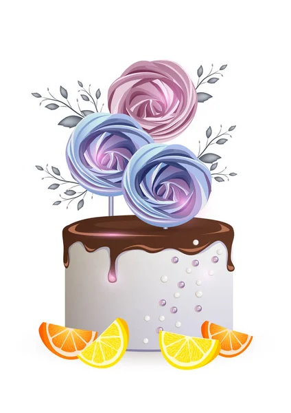 Csokoládéval Narancsos Habcsók Val Díszített Torta — Stock Vector