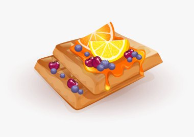 hafif bir arka plan üzerinde çilek ve portakal ile lezzetli waffle