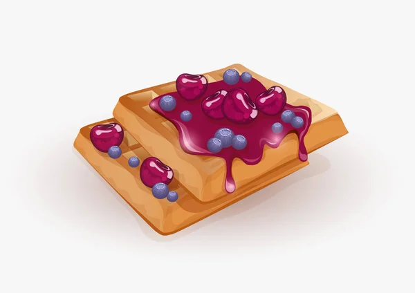 Lahodné Vafle Třešně Borůvkami Světle Pozadí — Stockový vektor