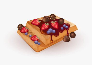 hafif bir arka plan üzerinde çikolata krema ve çilek ile waffle