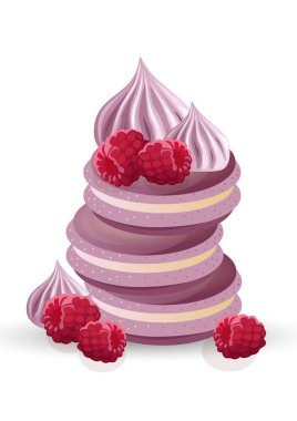 hafif bir arka plan üzerinde ahududu ve bezeler ile makarnalar