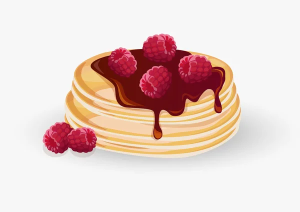 Pancakes Raspberries Light Background — Stock Vector