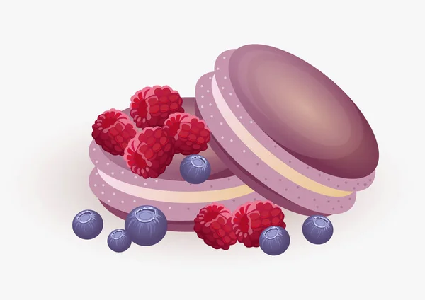 Macarons Aux Framboises Bleuets Sur Fond Clair — Image vectorielle
