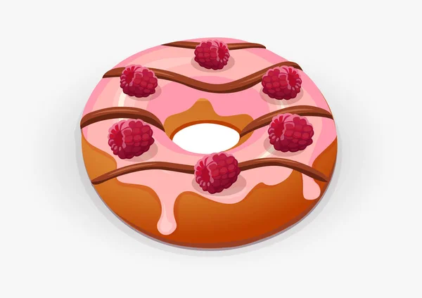 Leckerer Donut Mit Himbeeren Und Zuckerguss — Stockvektor