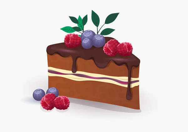 Torta Áfonyával Málna Csokoládé Hab Világos Háttér — Stock Vector