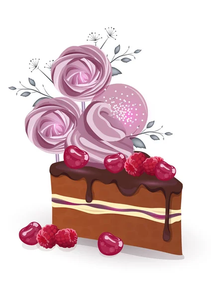 Chocolate Cherry Raspberry Cake — Stock Vector