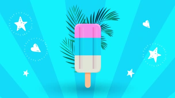 青い背景にカラフルなアイスクリーム — ストック動画