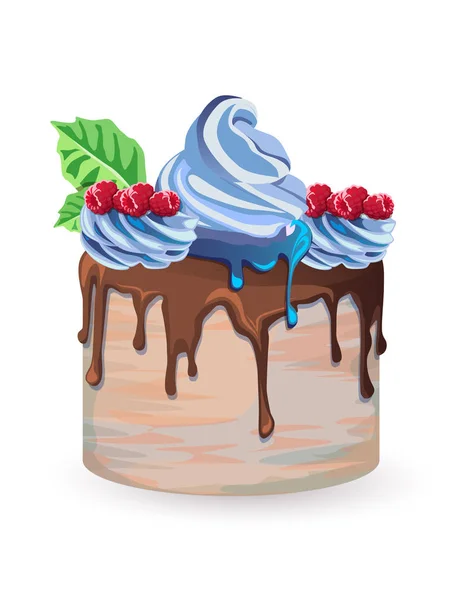 Gâteau Entrée Avec Glaçage Chocolat Framboises — Image vectorielle