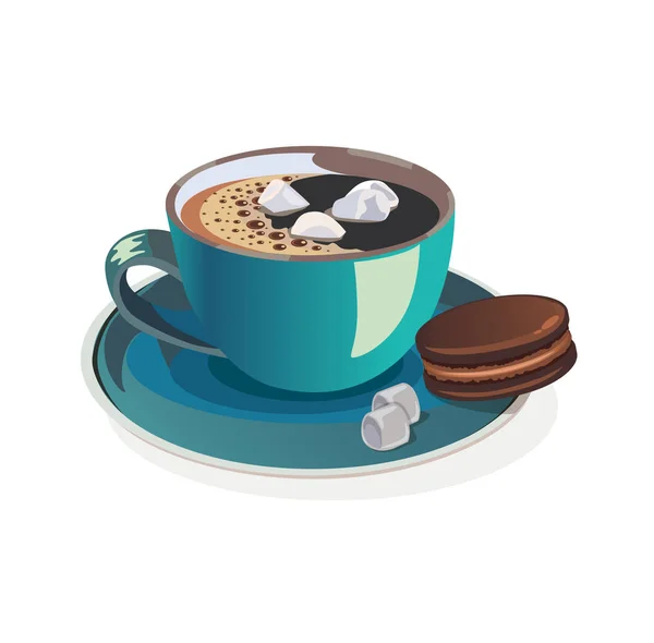 Xícara Café Com Marshmallows Macaroons — Vetor de Stock