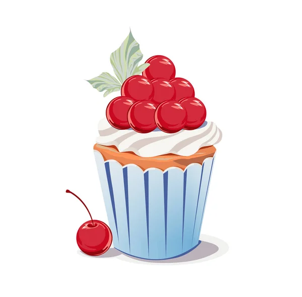 Cake Cherries Cream White Background — Stock Vector